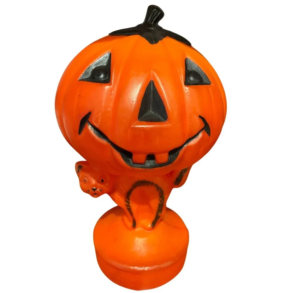 VTG Bayshore industries Halloween Blow Mold Pumpkin Jack O'Lantern Black Cat 13